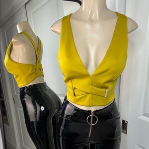 Yellow V-Neck Women's Top Guess small